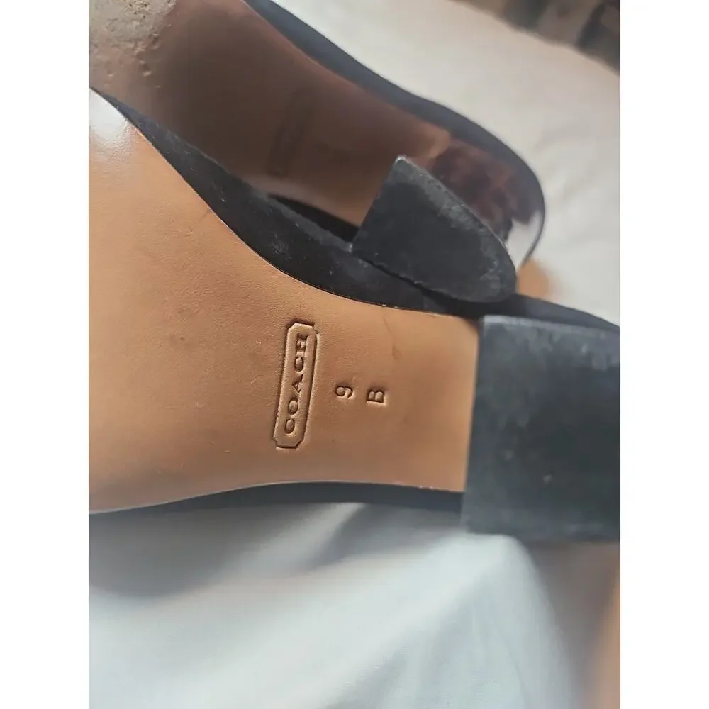 COACH Roslyn Kid Black Suede Open Toe W/Chunky Heel - Women's Size 9 - Picture 9 of 9